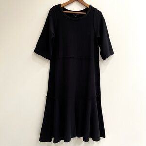 Lurdes Burgada black midi dress cotton laganlook oversized raw edges small